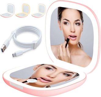 OEM Espejo Led Compacto Con Aumento De 1x/10x, Rosa, 9 Cm De Di&aacute;metro, 1,7 Cm De Grosor, Recargable Por Usb, Brillo Sensible Al Tacto, Perfecto Para Maqui
