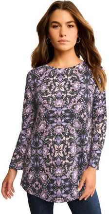 Roaman's Plus Size Ultimate Cotton Crewneck Long Sleeve Tee in Lavender Morning Glory Floral at Nordstrom, Size Small