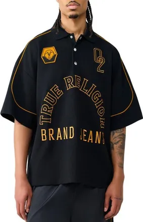 True Religion Oversize Logo Nylon Polo in Jet Black at Nordstrom, Size Xxx-Large