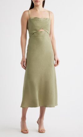 Black Halo Jada Cutout Detail Linen Dress in Cypress at Nordstrom, Size 14