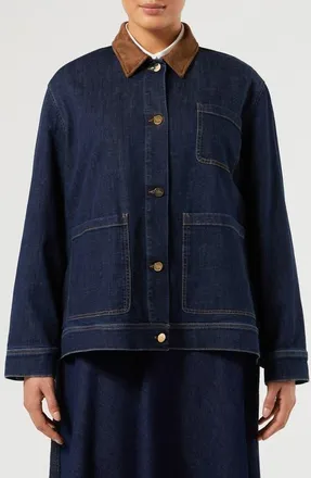 Marina Rinaldi Contrast Collar Denim Jacket in Midnight Blue at Nordstrom, Size 20W