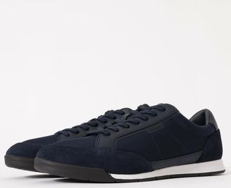 HUGO BOSS Mens BOSS Orange Nitan Mens Low-top trainers with suede and faux leather - Dark Blue 401 - Navy - Size: 10