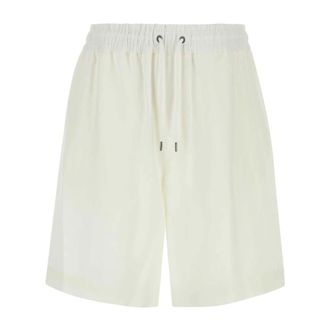 Giorgio Armani Casual Shorts, male, White, Size: L Linen Canvas Flat-Front Bermuda Shorts