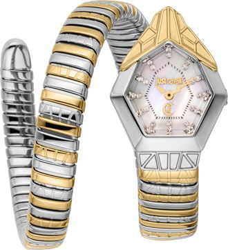 Just Cavalli Womens Signature Snake Gemma Fashion Watch - Two Tones YG MOP JC1L358M0065 - Silver - One Size