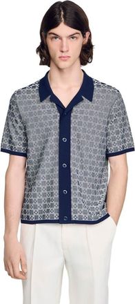 Sandro Square Cross jacquard shirt in Navy Blue at Nordstrom, Size Xx-Large