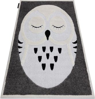 RugsX Rugsx - Alfombra Infantil Moderna Joy Owl, B&uacute;ho Para Ni&ntilde;os - Estructura Dos Niveles De Vell&oacute;n Gris / Crema Grey 140x190 Cm