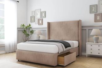Sloomy Stratford Naples Divan Set No Drawers-54 Wingback-Footboard in Light Brown | Size: King