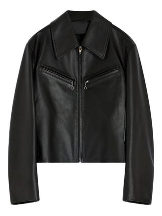 Christophe Lemaire zip-front leather jacket - women - Calf Leather - S - Brown