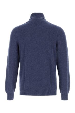 Fedeli Mens Air Force Blue Cashmere Sweater Abisso Exterior: Maglieria