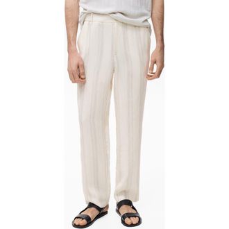 Mango Elastic Waist Linen Pants in Off White at Nordstrom, Size 30