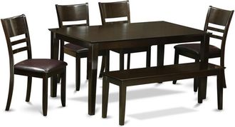 East West Furniture 6 PC Dining set with bench- Table and 4 Dining Chairs and Bench