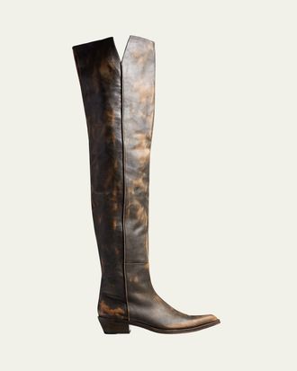 Khaite Clive Leather Over-The-Knee Western Boots