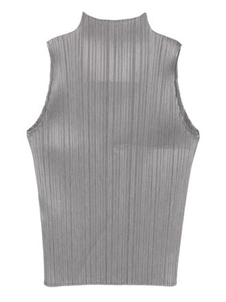 Pleats Please Issey Miyake Basics pleated sleeveless top - women - Polyester - 5 - Grey