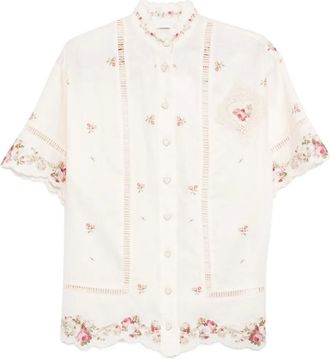 Zimmermann Patience lace floral shirt - women - Linen/Flax - 0 - Neutrals