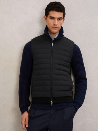 Reiss Black Funnel-neck Quilted Knit Gilet, XL