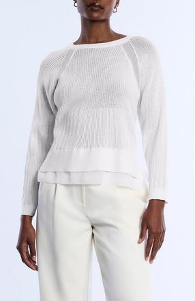 Bcbgmaxazria Raglan Sleeve Semisheer Cotton Blend Open Stitch Sweater in Chalk at Nordstrom Rack, Size X-Large