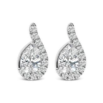 House of Brilliance 14K White Gold 5/8 Cttw Lab Grown Diamond Tear Drop Halo Stud Earring at Nordstrom