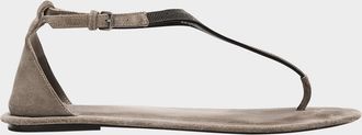 Brunello Cucinelli Monili Suede Flat Thong Sandals