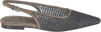 Brunello Cucinelli Precious Net Embroidery Slingback Flats - Dames - Ballerinas - Bruin - 37 1/2 EU - Leer - Schoenen