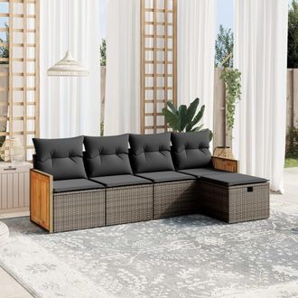 vidaXL Juego De Sof&aacute;s Jard&iacute;n Con Cojines 5 Pzas Rat&aacute;n Sint&eacute;tico Gris Vidaxl