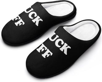 Generic Fuck1 OFF Funny Mens Slippers Cotton Warm House Shoes Memory Foam Sandals Print Size 7-14