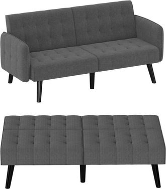 Costway 164 CM Convertible Futon Sofa Bed Couch Loveseat W/ Backrests Grey