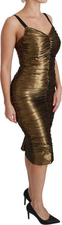 Dolce & Gabbana Womens Gold Metallic Stretch Bodycon Ruched Dress Spandex