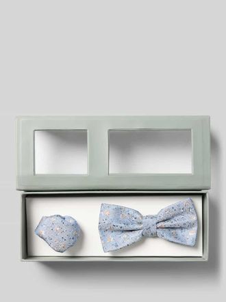 Roy Robson Fliege und Einstecktuch mit floralem Allover-Stitching in Hellblau, Gr&ouml;&szlig;e 1