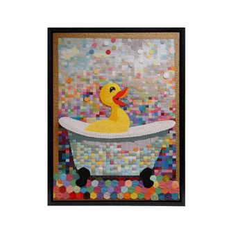 Artery8 Rubber Duck Bath Time Bathroom Nursery Framed Canvas Wall Art Print | Size: W24 x H32