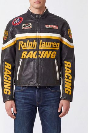 Polo Ralph Lauren Giacca biker in pelle bovina con zip e patch applicate