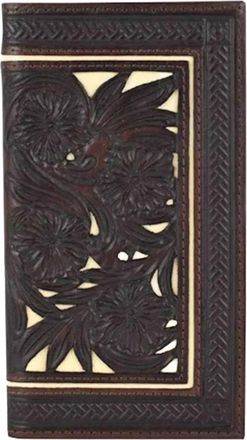 Tony Lama Mens Genuine Leather Inset Tooled Rodeo Wallet In Dark Brown