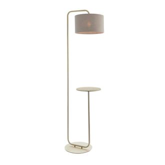 Loops Satin Champagne Floor Lamp & Side Table - 1750mm Height - 38cm Grey Fabric Shade
