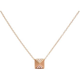 House of Brilliance 14K Yellow Gold 1/4 Cttw Diamond Matte Finished Pyramid Pendant Necklace at Nordstrom