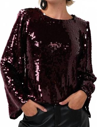 Esqualo Fylla Flared Sleeve Sequin Top In Maroon