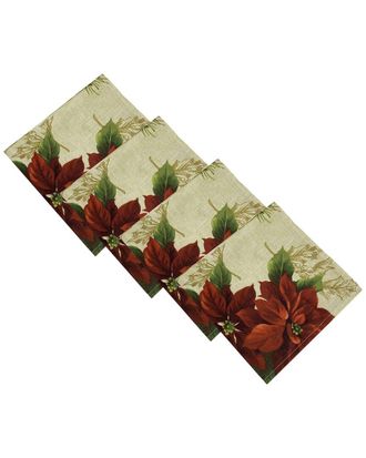 Elrene Set Of 4 Festive Poinsettia Holiday Cloth Napkins