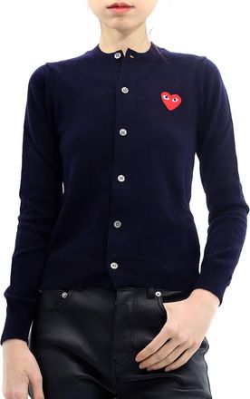 Comme Des Garçons Play Ladies Navy Long Sleeve Logo Cardigan