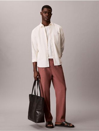 Calvin Klein Mens Linen Blend Pleated Pull-On Pants - Medium Brown - XL