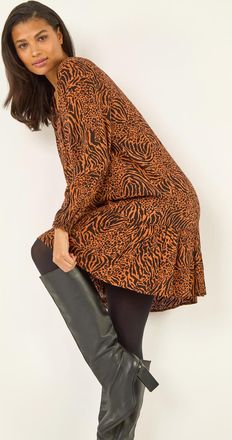 Roman Animal Print Pintuck Smock Dress