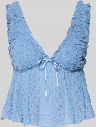 Gina Tricot Top aus Spitze mit Schleifen-Detail in Sky, Gr&ouml;&szlig;e XS