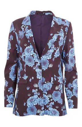Lords of Harlech Jane Stretch Tencel Tailored Blazer in Serious Floral Plum at Nordstrom, Size 12