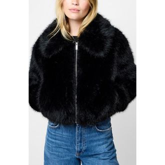 French Connection Rena Faux Fur Crop Jacket in Black at Nordstrom Rack, Size 12