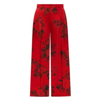 Max Mara Wide Trousers, female, Red, Size: S Floral Silk Wide Trousers