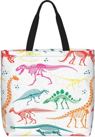 Generic Women Handbag Black And White Dinosaur Skeleton Pattern Women Beach Bag Lightweight Girls Crossbody Bags, For Graduation, Christmas, Birthday, Gym, Wo