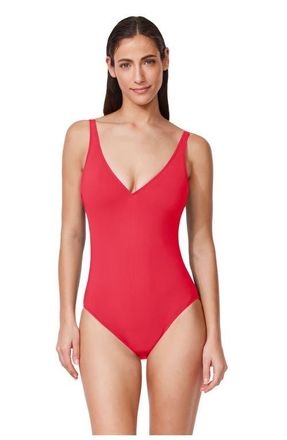 Gottex Tutti Frutti V-Neck One Piece in Coral at Nordstrom, Size 10