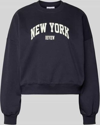 Review Sweatshirt mit Label-Print und Rundhalsausschnitt in Dunkelblau, Größe XL