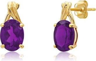 MAX + STONE 14k Yellow or White Gold 8x6mm Gemstone Twist Oval Drop Stud Earrings
