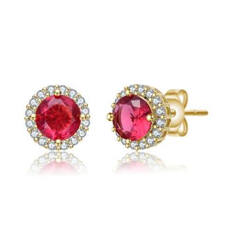 Rachel Glauber Round Colored Cubic Zirconia Halo Stud Earrings