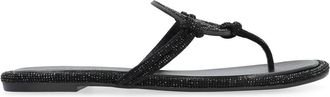 Tory Burch Sandalen van leer met strass - Dames - Slippers - Zwart - 36 EU - Leer - Schoenen
