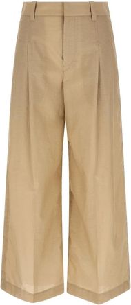 Brunello Cucinelli Techno Katoen Poplin A-lijn Broek - Dames - Wijde Broeken - Beige - S - Katoen - Broeken