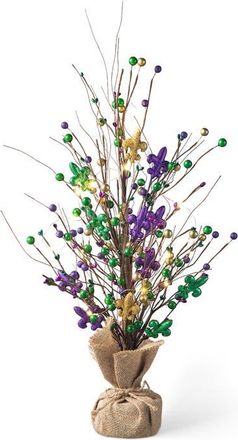 Glitzhome Mardi Gras Lighted Fleur-de-Lis & Berry Table Tree in Purple at Nordstrom, Size Medium